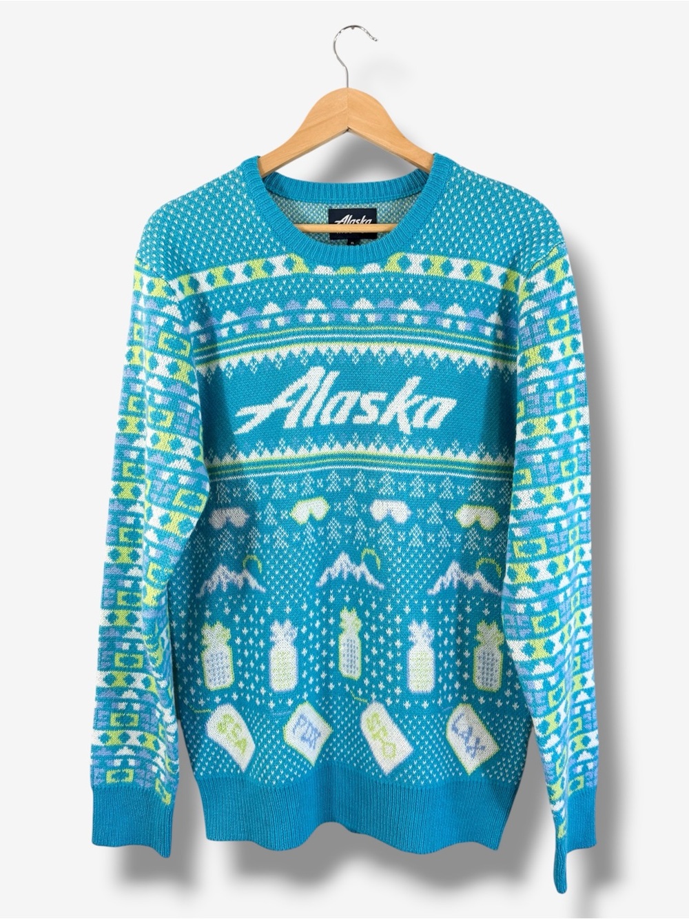 Alaska Airlines Ugly Christmas Sweater XL Unisex Blue White Crewneck Holiday